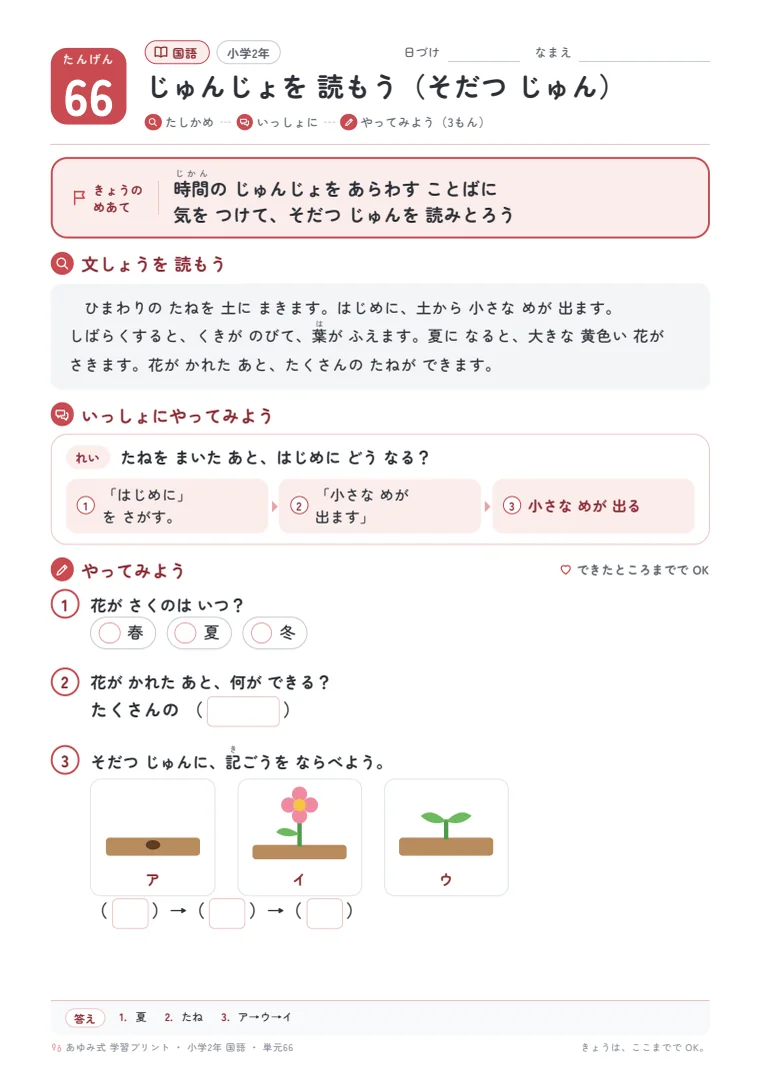 小学2年 国語 単元66〜70 の1ページ目