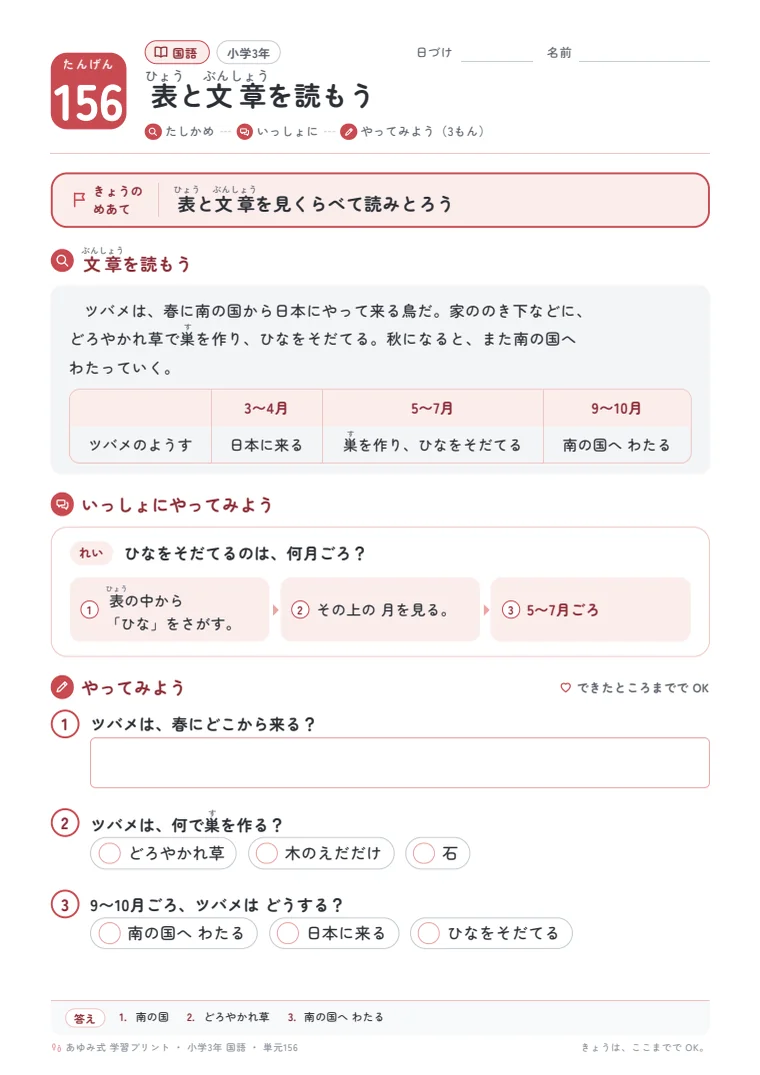 小学3年 国語 単元156〜160 の1ページ目
