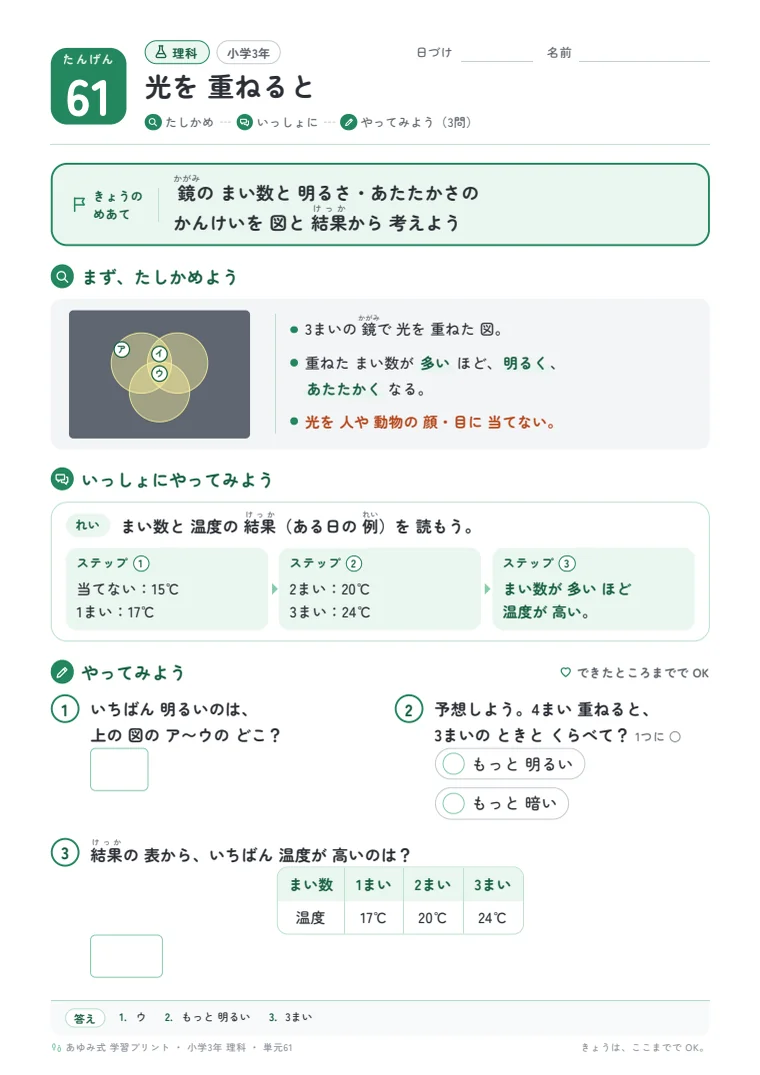 小学3年 理科 単元61〜65 の1ページ目