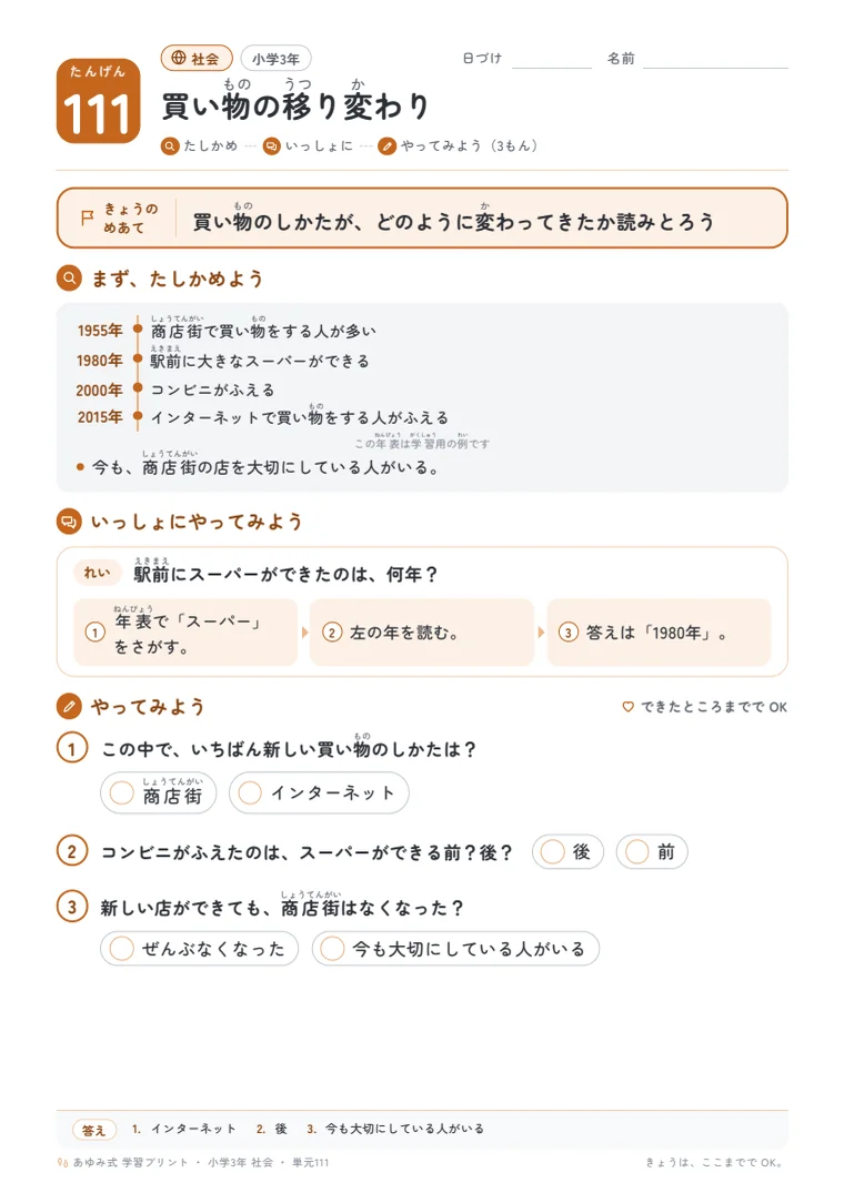 小学3年 社会 単元111〜115 の1ページ目
